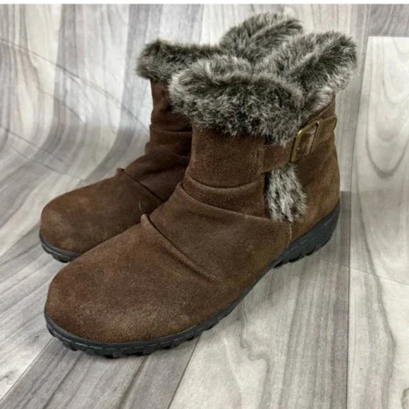 Khombu Faux Fur Trim Leather Upper Winter Boots Sz10 Khombu Women Faux Fur Lined Water Repellent Booties Sz10  main image 2